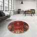 Round Machine Washable Traditional Tomato Red Rug in a Office, wshtr896