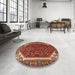 Round Machine Washable Traditional Tomato Red Rug in a Office, wshtr898