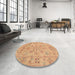 Round Machine Washable Traditional Orange Rug in a Office, wshtr899