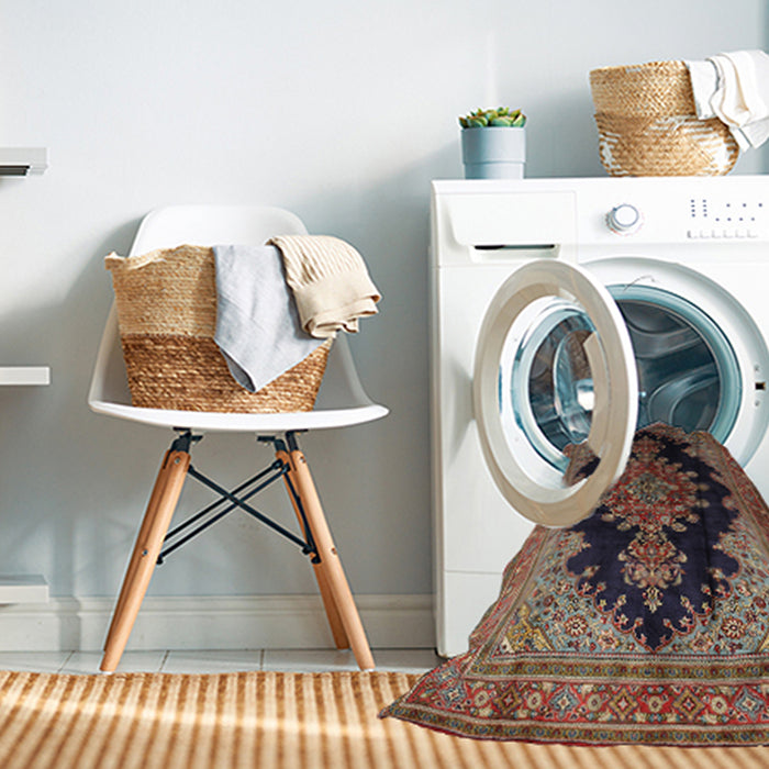 Machine Washable Traditional Dark Almond Brown Rug in a Washing Machine, wshtr89