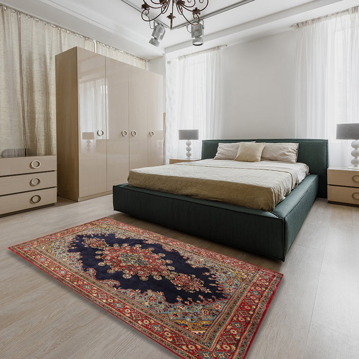 Traditional Dark Almond Brown Medallion Rug in a Bedroom, tr89