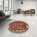Round Machine Washable Traditional Saffron Red Rug in a Office, wshtr903