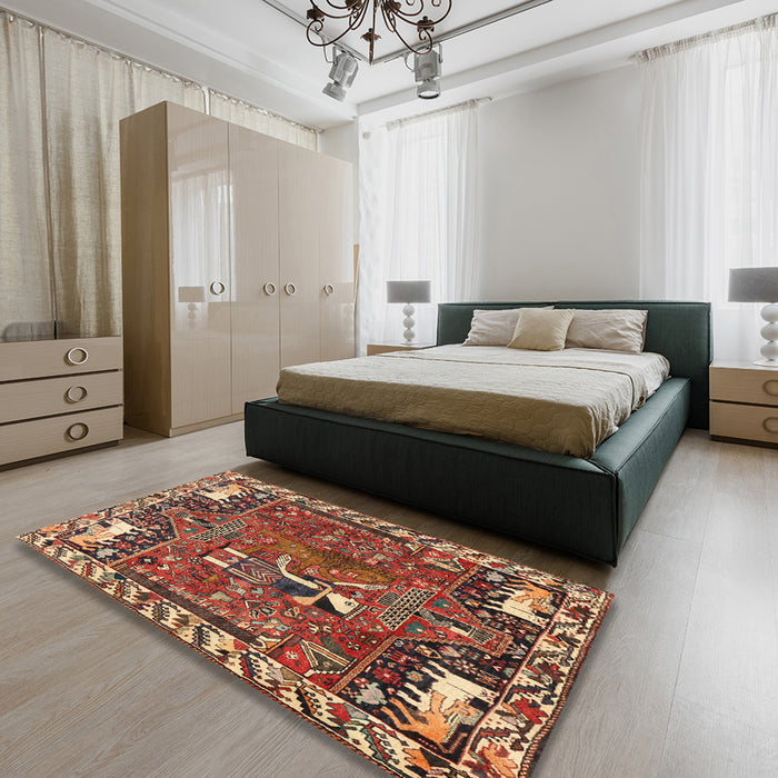 Traditional Saffron Red Animal Rug in a Bedroom, tr903