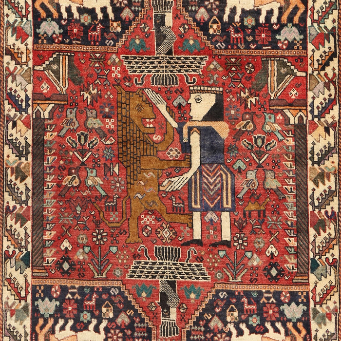 Traditional Saffron Red Animal Rug, tr903