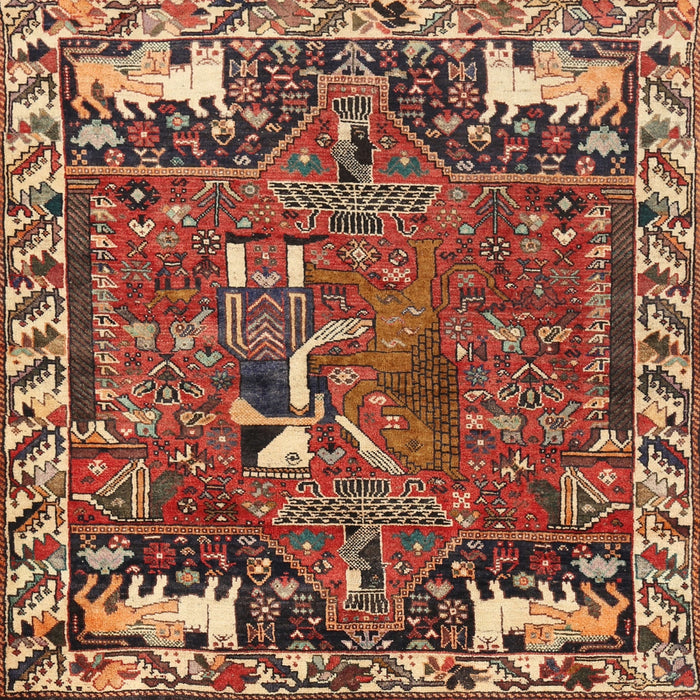 Square Traditional Saffron Red Animal Rug, tr903