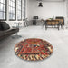 Round Traditional Saffron Red Animal Rug in a Office, tr903