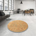 Round Machine Washable Traditional Orange Rug in a Office, wshtr904