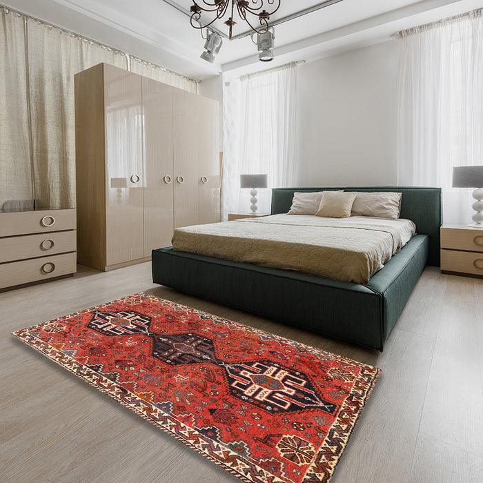 Machine Washable Traditional Rust Pink Rug in a Bedroom, wshtr905