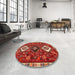 Round Machine Washable Traditional Copper Red Pink Rug in a Office, wshtr906