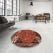 Round Traditional Red Persian Rug in a Office, tr907