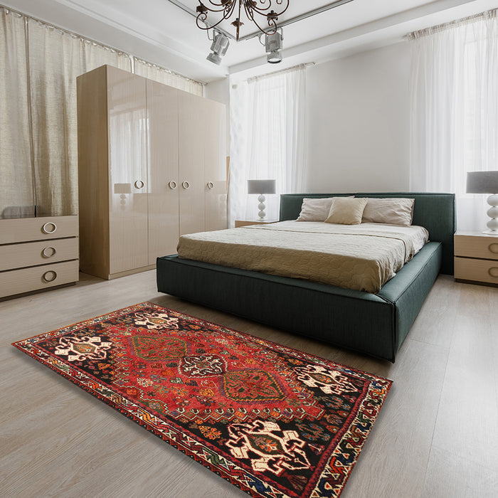 Machine Washable Traditional Tomato Red Rug in a Bedroom, wshtr907