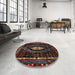 Round Machine Washable Traditional Brown Rug in a Office, wshtr90