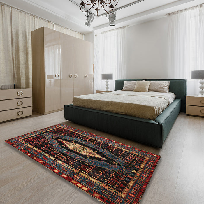 Machine Washable Traditional Brown Rug in a Bedroom, wshtr90