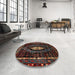 Round Traditional Brown Persian Rug in a Office, tr90
