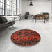 Round Machine Washable Traditional Chestnut Brown Rug in a Office, wshtr913