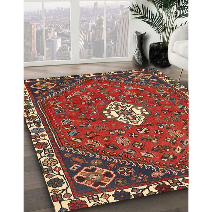 Traditional Dark Gold Brown Persian Rug in Family Room, tr915
