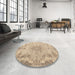 Round Machine Washable Traditional Orange Salmon Pink Rug in a Office, wshtr919