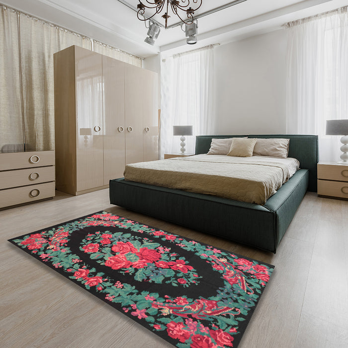 Traditional Gray Medallion Rug in a Bedroom, tr920