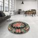 Round Machine Washable Traditional Bakers Brown Rug in a Office, wshtr921