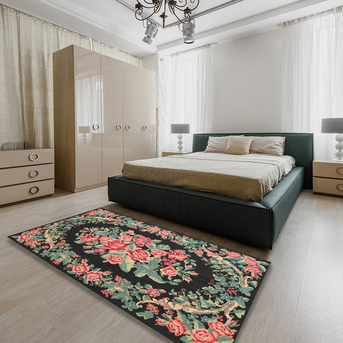 Traditional Bakers Brown Medallion Rug in a Bedroom, tr921