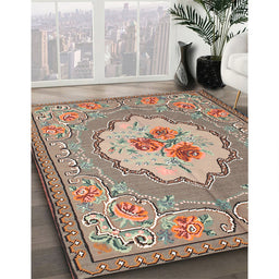 Traditional Light French Beige Brown Medallion Rug in Family Room, tr922