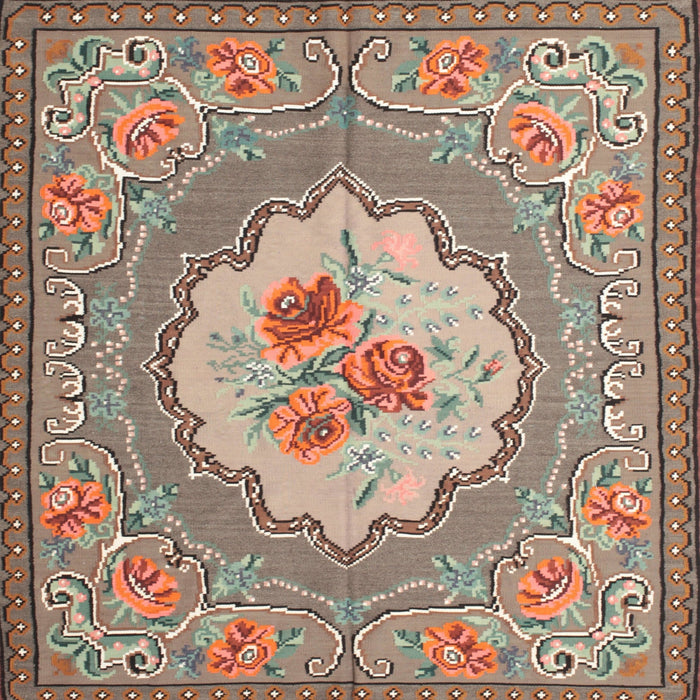 Square Traditional Light French Beige Brown Medallion Rug, tr922