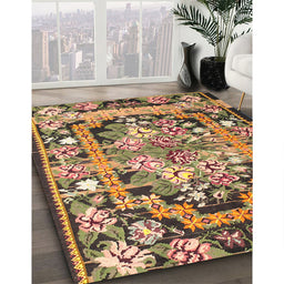 Traditional Dark Sienna Brown Medallion Rug in Family Room, tr923