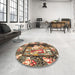 Round Machine Washable Traditional Dark Sienna Brown Rug in a Office, wshtr924