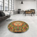 Round Machine Washable Traditional Tomato Red Rug in a Office, wshtr925