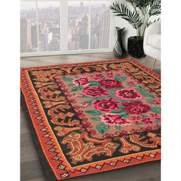 Traditional Gold Brown Persian Rug in Family Room, tr926