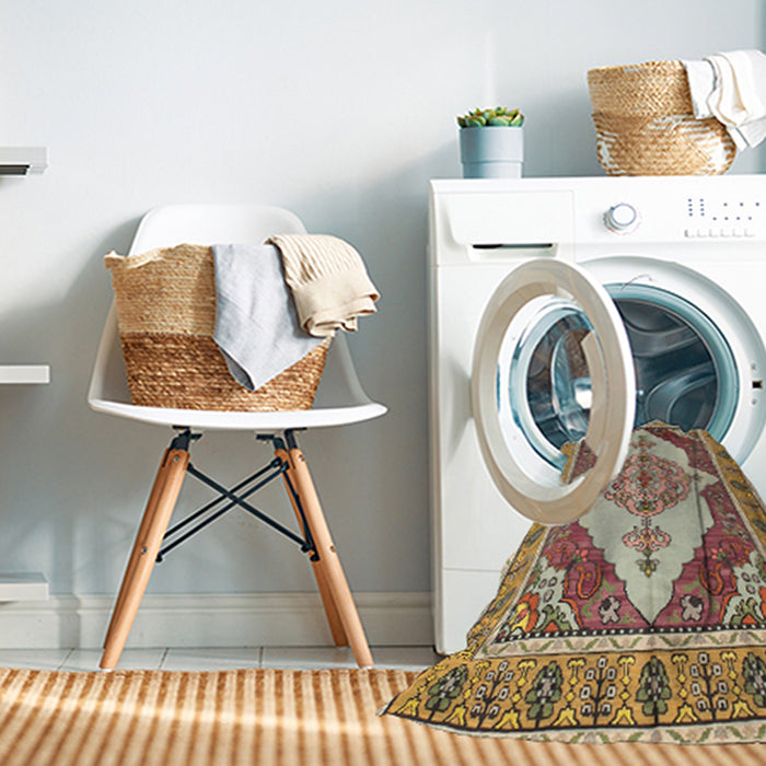 Machine Washable Traditional Sienna Brown Rug in a Washing Machine, wshtr927