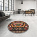 Round Machine Washable Traditional Orange Brown Rug in a Office, wshtr929