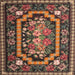 Round Machine Washable Traditional Orange Brown Rug, wshtr929