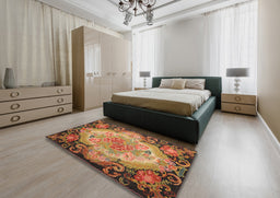 Traditional Gold Medallion Rug in a Bedroom, tr934