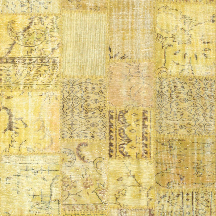Traditional Chrome Gold Yellow Patchwork Rug, tr935