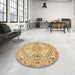 Round Machine Washable Traditional Chrome Gold Yellow Rug in a Office, wshtr939