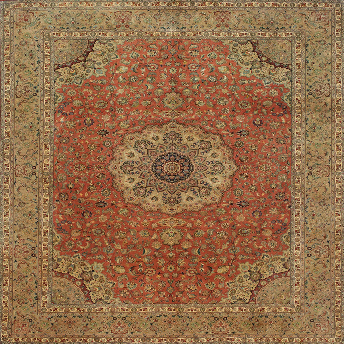 Square Traditional Mahogany Brown Medallion Rug, tr93
