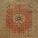 Square Traditional Mahogany Brown Medallion Rug, tr93