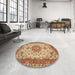 Round Machine Washable Traditional Red Rug in a Office, wshtr940