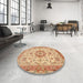 Round Machine Washable Traditional Orange Rug in a Office, wshtr941