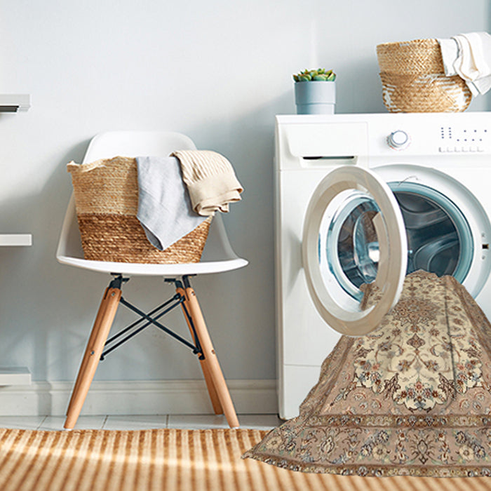 Machine Washable Traditional Brown Rug in a Washing Machine, wshtr943