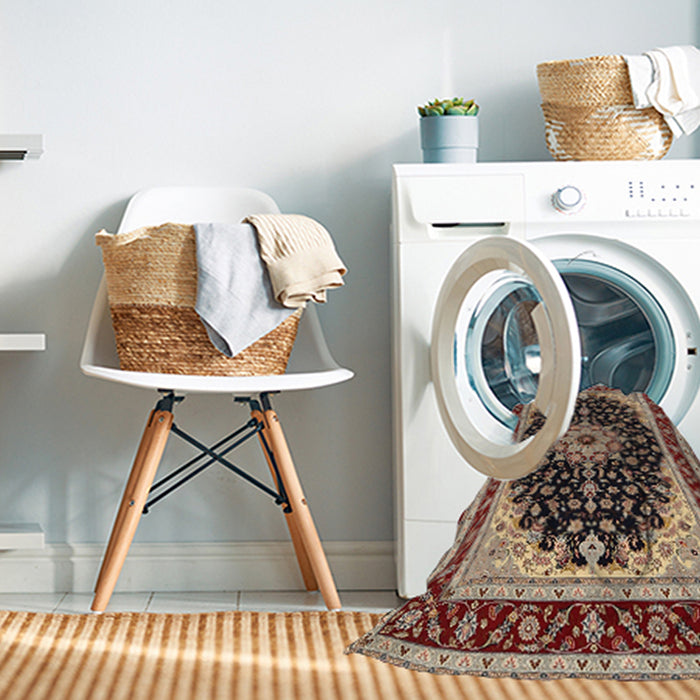 Machine Washable Traditional Vermilion Red Rug in a Washing Machine, wshtr945