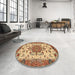 Round Machine Washable Traditional Red Rug in a Office, wshtr946