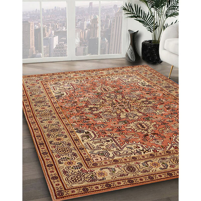 Traditional Mahogany Brown Persian Rug in Family Room, tr947
