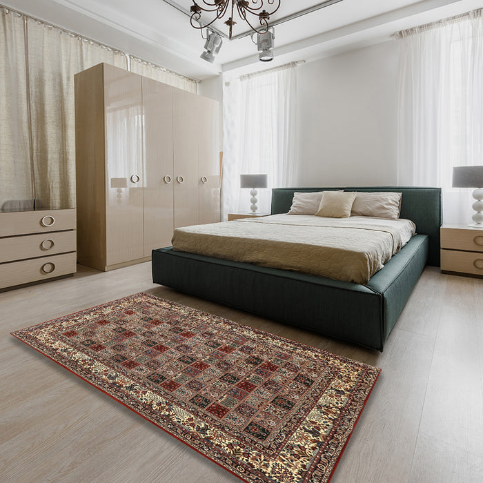 Machine Washable Traditional Camel Brown Rug in a Bedroom, wshtr948
