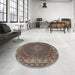 Round Machine Washable Traditional Bakers Brown Rug in a Office, wshtr949