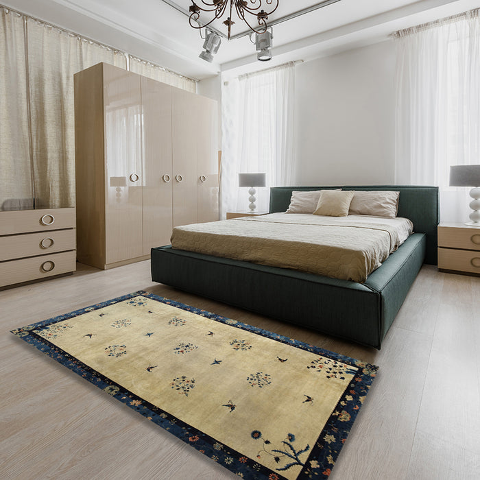Traditional Brownish Green Oriental Rug in a Bedroom, tr94