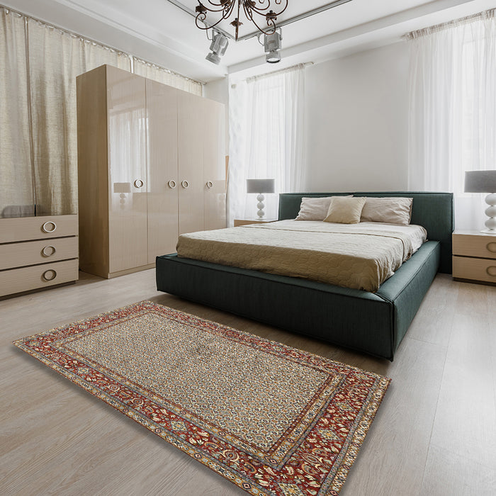Machine Washable Traditional Light French Beige Brown Rug in a Bedroom, wshtr951