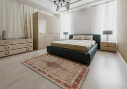 Traditional Light French Beige Brown Persian Rug in a Bedroom, tr953