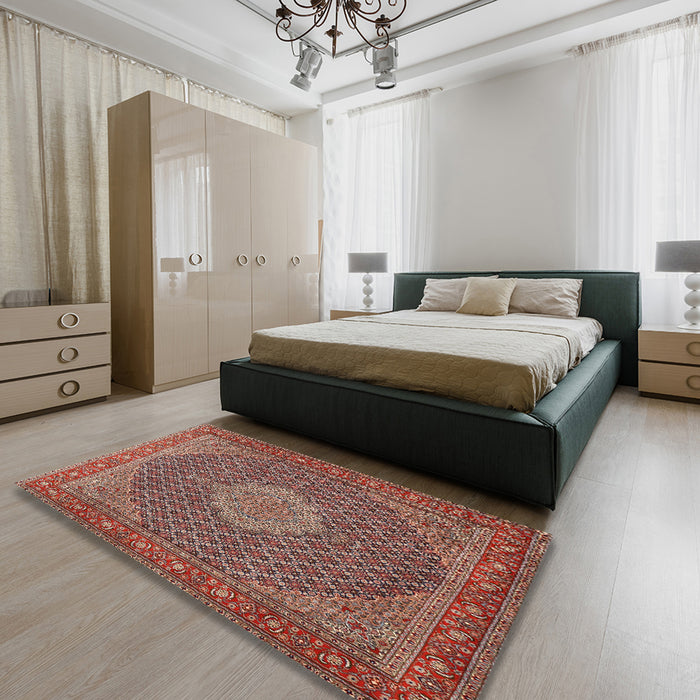 Machine Washable Traditional Saffron Red Rug in a Bedroom, wshtr955